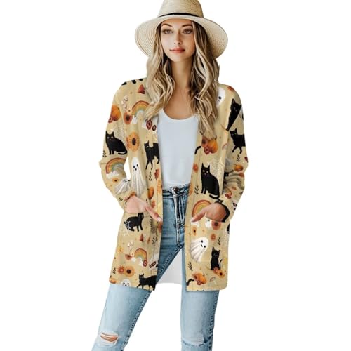 Image of Women's Lightweight Cardigans with Pockets Trendy Long Sleeve Open Front Cardigan Casual Tops Jackets Fall Oufits S-2XL