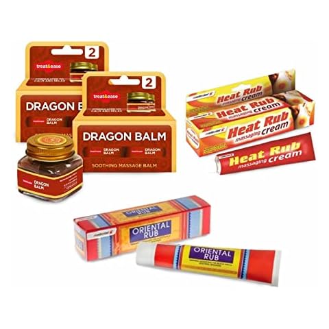 Massage Balm Combo - Pain Relief Balms Includes Dragon Balm Tiger Red Massage Rub x 18g | Headache Balm | Cream for Back Pain | Oriental Balm | Heel Balm 70g | Helps Neck, Shoulder, Muscle Pain Cover