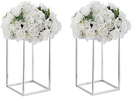 Gold Flower Stand Wedding Centrepieces - 2 Pcs Column Vases with Metal Panel Inweder 60cm Tall Floor Vase for Centerpieces Geometric Flower Display Stand for Table Centrepiece Party Home Decorations