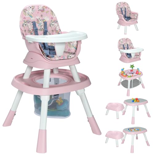 Image of Baby High Chair with Activity Play Center,8-in-1 Convertible High Chairs for Babies and Toddlers with Baby Toys,Table and Chair Set Building Block Table,Highchair for Ages 6-120 Months,Pink