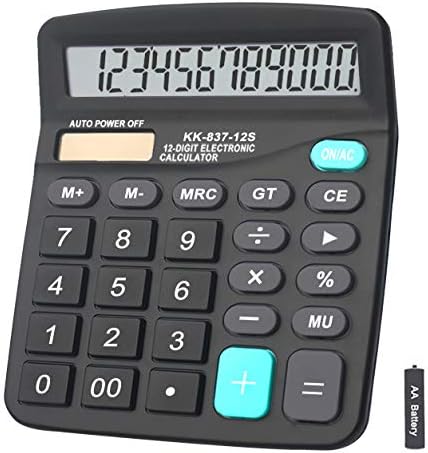 Calculators, BESTWYA 12-Digit Dual Power Handheld Desktop Calculator with Large LCD Display Big Sensitive Button (Black, Pack of 1)