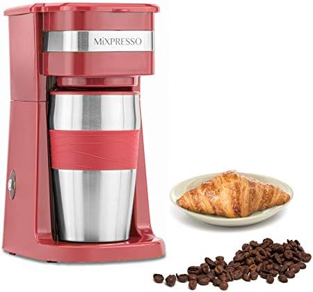 Mixpresso 2-In-1 Single Cup Coffee Maker & 14oz Travel Mug | Portable Coffee Maker For Travel, Personal Drip Coffee Brewer & Tumbler Advanced Auto Shut Off Function & Reusable Eco-Friendly Filter