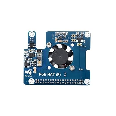 PoE HAT (F) for Raspberry Pi 5 / CM 5, 802.3af/at Compliant, High Power Output, Active Cooling Fan, Metal Heatsink, 5V/12V Header, Stackable Design