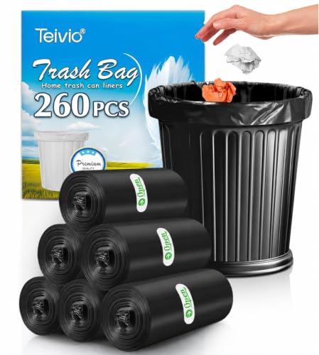 Image of Teivio 3 Gallon 260 Counts Small Trash Bags Garbage Bags, Bathroom Trash Can Bin Liners, Small Plastic Bags for Home Office Kitchen (Black)