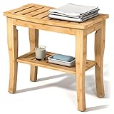 Bamboo Shower Bench with Shelf - Waterproof Wood Shower Stool for Inside Shower Spa Sauna