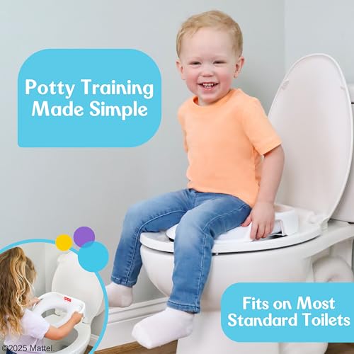Fisher-Price™ Ready & Steady Potty Seat – Deluxe Soft Padded Potty Ring with Handles, Splash Guard, and Storage Hook for Toddlers Potty Training, White