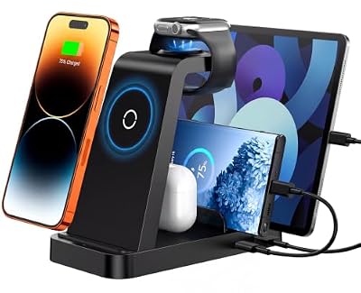 5 in 1 Wireless Charging Station, Magnetic Charging Dock for Phone 17 16e 16 15 14 13 12 Pro Max, Watch Ultra/SE/Series, Pro/4/3/2, with 36W Adapter (Black)