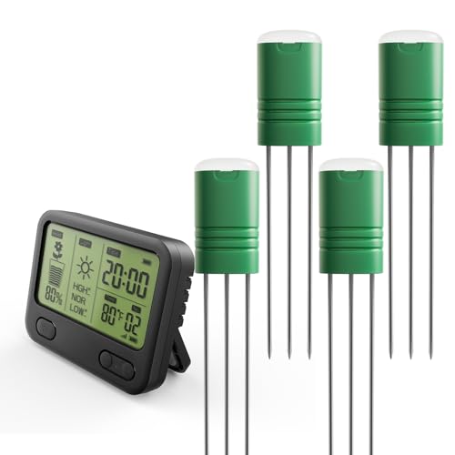 Nexuslab Wireless Soil Moisture Meter with LCD Receiver 3Probe 3in1 Sensor (Moisture Temperature Light) 230 ft RF Range Waterproof Long Battery Life for Indoor/Outdoor Plants and Gardens