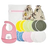 Juego de 12 almohadillas de lactancia de bambú orgánico lavable, reutilizables, a prueba de fugas, impermeables, hipoalergénicas Talla:B style + bib