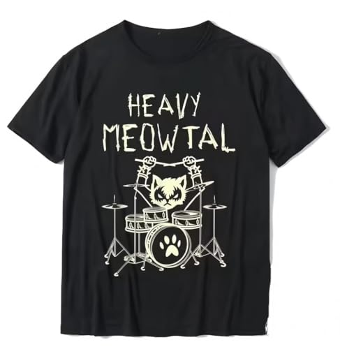 DCVGsdxza Heavy Meowtal Cat Metal Music Gift Idea Funny Pet Owner Latest Printed Cotton T Shirts for Boys Geek TopsBlack XXL