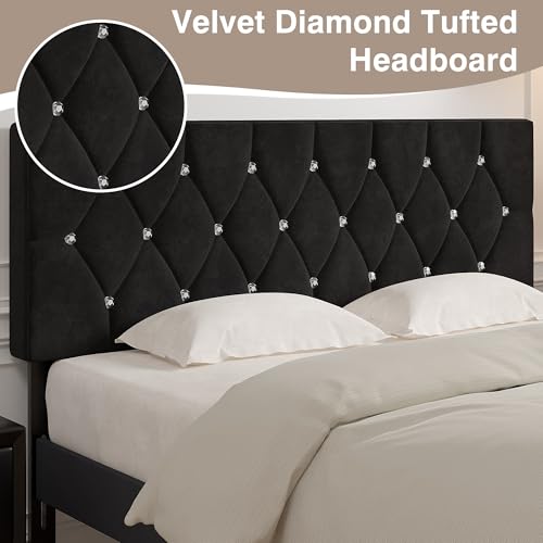 VECELO Tufted Upholstered Headboard Queen Size, with 6 Adjustable Height from 39.8" to 49.8", Button Diamond Design, Easy Assembly, Classic Black by VECELO - Image 3