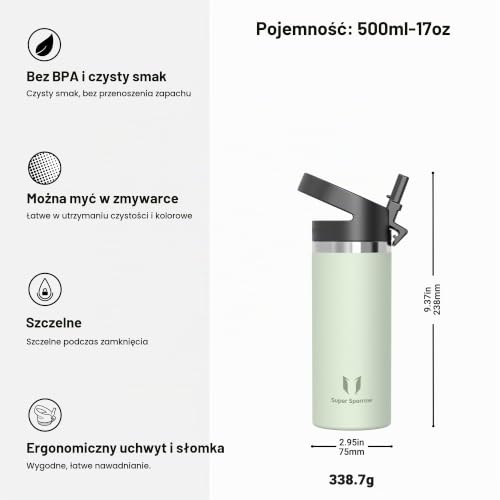 Sparrow Butelka Na Wodę Ze Stali Nierdzewnej 500ml Butelke Słomką