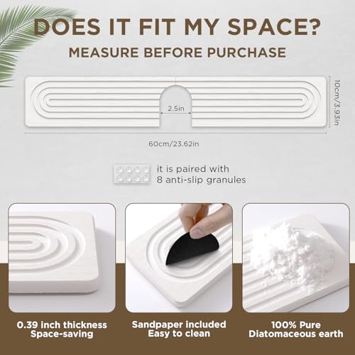 IMGROSE Faucet Mat for Kitchen Sink, Diatomite Stone Drying Sink Protectors, Bathroom Faucet Splash Guard, Quick Dry Water Absorbing, Non-Slip Stone Tray for Kitchen Counter, White, 23.6" x 3.9" by imgrose - Used condition - Image 4