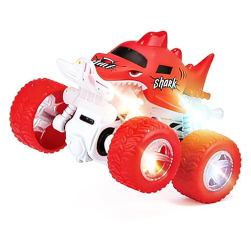 ZJYFPP Light-Up Shark Monster Truck Toys – Double-Directions Inertia Pull Back Vehicle – Birthday Gift for Toddlers, Boys & Girls Ages 3+ – Durable Friction-Powered Trucks (Red)