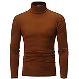 Men Slim Fit Lightweight Long Sleeve Pullover Top Turtleneck T-Shirt Coffee