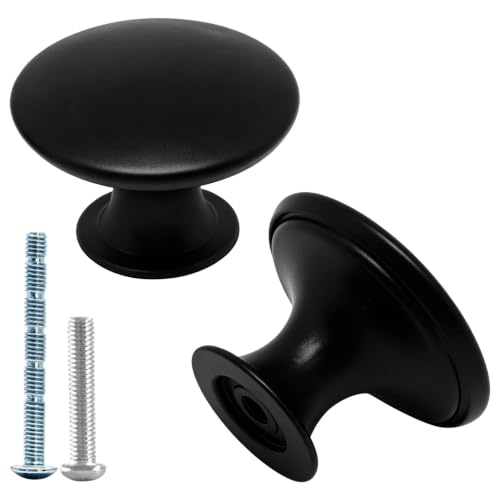 SWZHAI 32 Pcs Black Cabinet Knobs, Round Dresser Knob Kitchen Drawer Knobs, Single Hole Cupboard Door Knob Dresser Drawer Pulls Handles (Black)