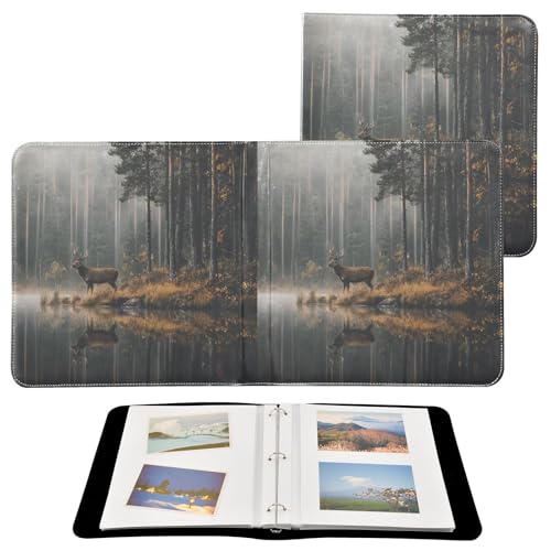Álbum de fotos vintage con diseño de ciervo en el bosque, encuadernación de tres anillos, cubierta de poliuretano, para bodas, viajes y recuerdos familiares miniatura 2