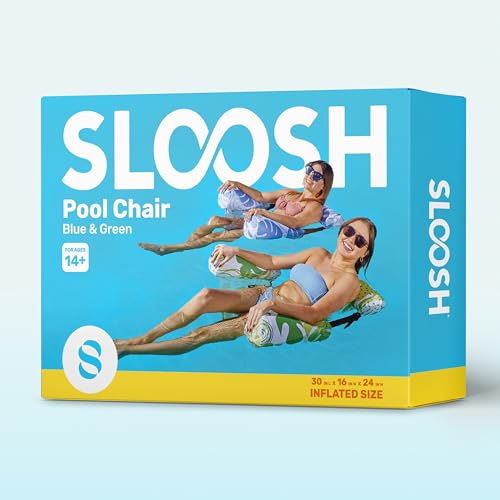 SLOOSH Aufblasbare Luftmatratze Pool für Erwachsene, 2er schwimmende Pool-Flöße, Aufblasbare Pool-Nudeln für Erwachsene, Schwimmstuhl für Partys,Sommer,Wasser, Strand, Sommerblätter, Grün, Blau