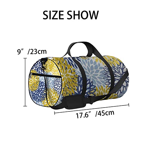 Bolsa de viagem grande para homens e mulheres, bolsa de viagem leve com flores de crisântemo azul e