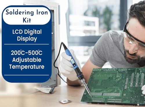 Image of Soldering Iron Kit, 80W LCD Digital Soldering Iron Set, Solder Wire, Stand, Rosin Paste Flux, Multimeter, Fast Heating, Desoldering Electronic Repair DIY Hobby