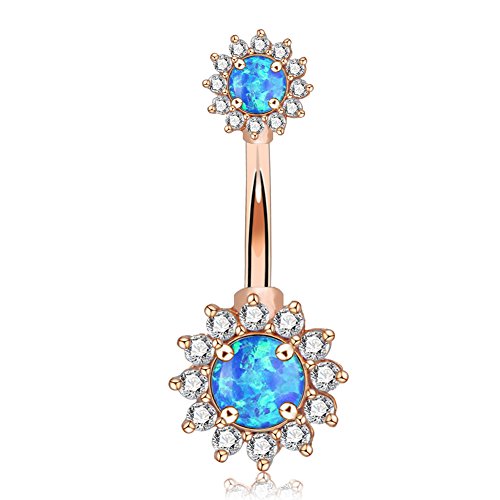 Oufer 14G Double Round Cubic Zircon Filigree Opal Center 316L Surgical Steel Belly Button Rings Navel Rings Belly Piercing #TOP22