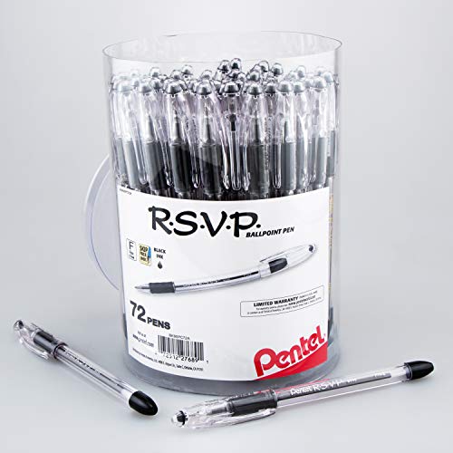 Pentel RSVP Ballpoint Pen, Fine Line, (0.7mm), Black Ink, 72 Pack Canister (BK90PC72A) by Pentel - Used condition - US$18.03