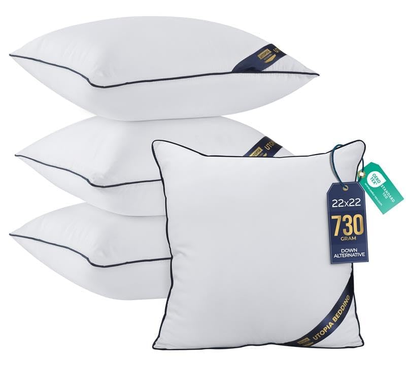Utopia Bedding 22x22 Throw Pillow Inserts, Decorative Pillows, Pack of 4 | Piping Throw Pillows, Plush & Supportive, Aesthetic Cushion Sham Stuffer for Sofa, Office, Couch & Bed, Set of 4, White 22x22 Inch 4