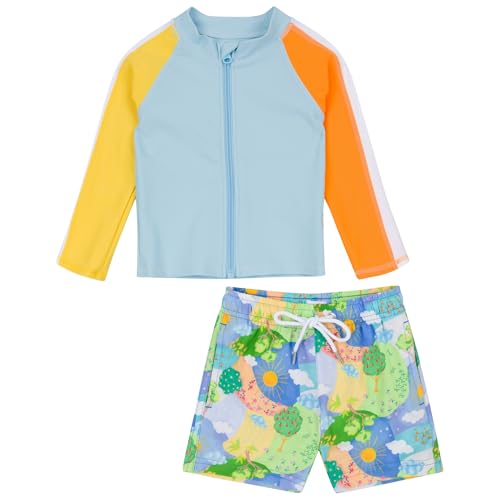 Image of SwimZip Boys' Long Sleeve Rash Guard & Swim Shorts Set - UPF 50+ Sun Protection