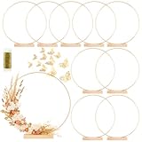10 Pack Floral Hoop with Stand and 38-Yard Paddle Wire 14 Inch Metal Rings for DIY Centerpiece Table Decorations Crafts Macrame Rings Hoop Wreath Dream Catcher Rings Wedding Christmas Wreaths, Gold