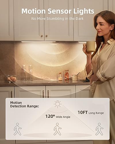 EZVALO Under Cabinet Lights Wireless with Remote Control, 16in 72-LEDs Motion Sensor Lights Indoor, 2500mAh Rechargeable Closet Lights, Under Counter Lights for Kitchen,Bedroom(Warm White, 2 Pack)