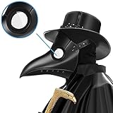 PartyHop Black PU Leather Plague Doctor Mask, Halloween Long Nose Bird Beek Steampunk Gas Latex Face Mask, Party Cosplay Costume Prop for Kids and Adult P1