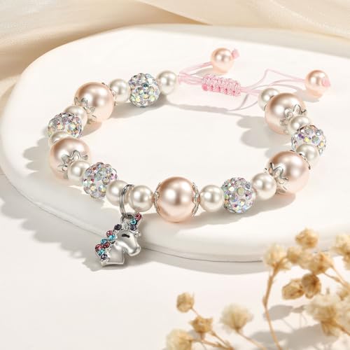 Image of Kvekstio Unicorn Gift Happy Bday Bracelet with Unicorn Charm Gift for 3 4 5 6 7 8 9 10 Years Old Daughter Granddaughter Niece