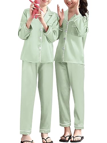 Umeyda Girls & Womens Pajamas Set, Satin Silky Sleepwear 2 Pieces Comfy Button-Down Pjs Long Sleeve + Pants Outfits for Mom3