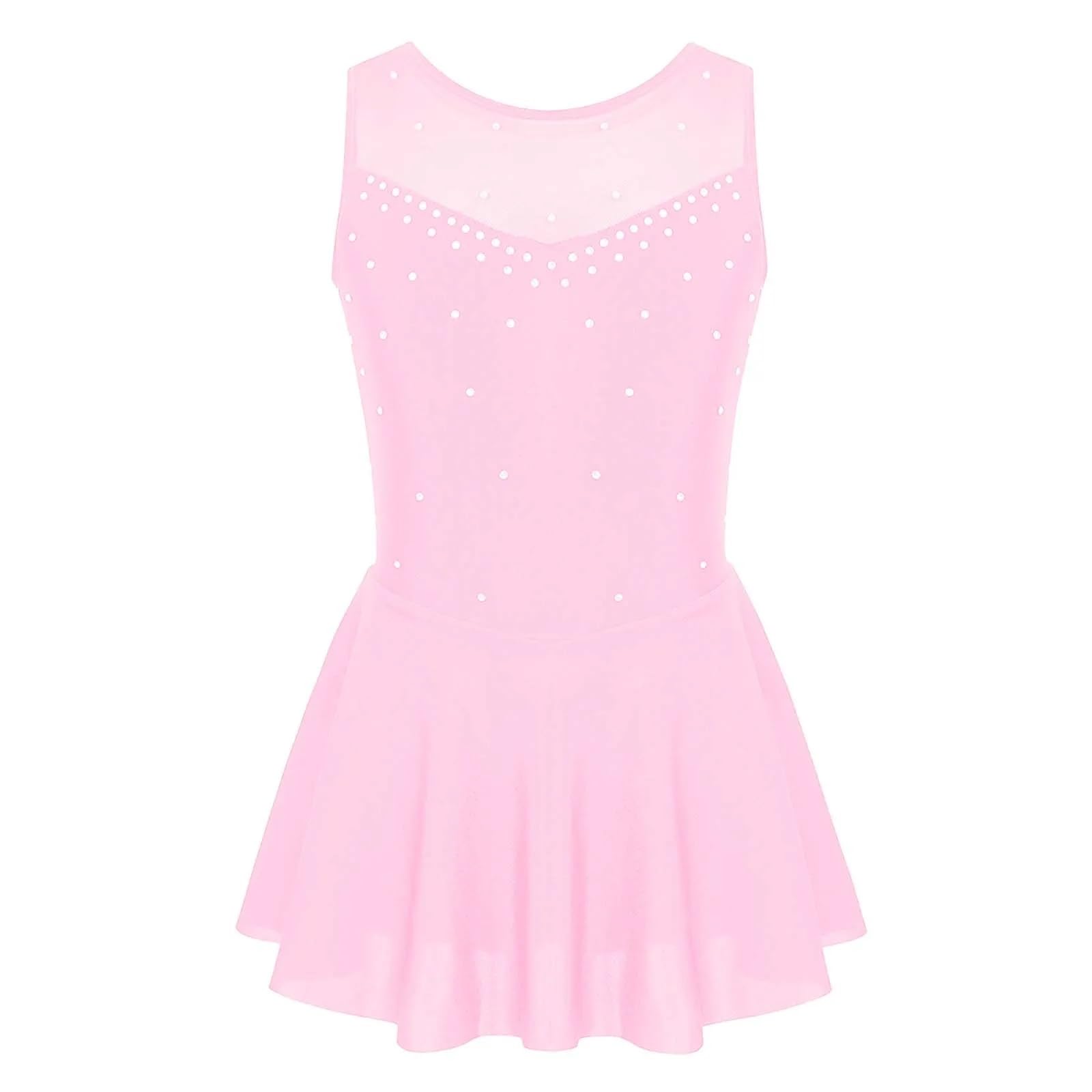 Disfraz Gimnasta NiñA Vestido de Patinaje sobre Hielo for niñas, Vestido de Patinaje artístico de Tul Blanco, Traje de Ballet, Leotardo de Gimnasia, Ropa de Baile(B-Pink,14)