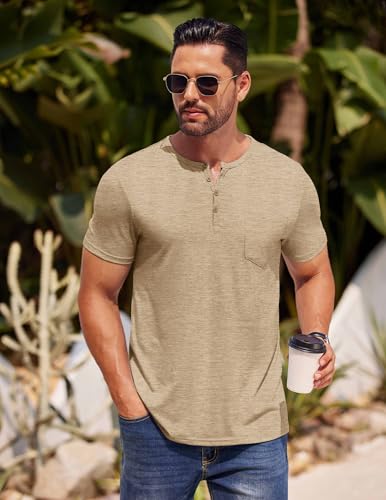COOFANDY Mens Henley Shirts Short Sleeve Casual T Shirt Plain Slim Fit Henley Stylish Summer Tee Shirts with Pocket4