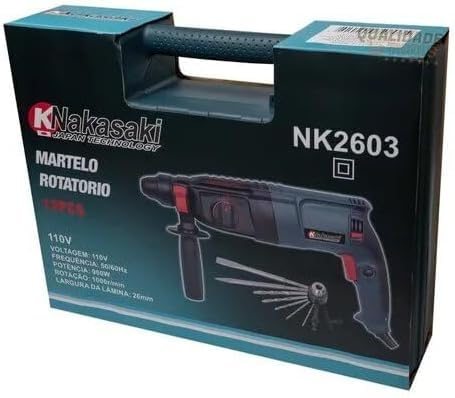 Martelete Rompedor Rotativo Furadeira 1200W 12 Peças Ponteira Talhadeira Brocas (110)