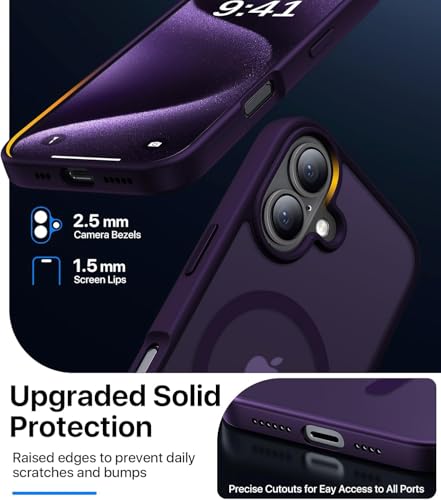 Image of Elzzi Magnetic for iPhone 17 Case, [Full Camera Protection] [Compatible with Magsafe] [Translucent Matte] Shockproof Protective Phone Case for Men & Women - Deep Purple