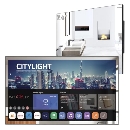 Soulaca 24 Inches Smart Mirror TV for Bathroom Waterproof webOS Television WiFi Bluetooth Voice Control Hidden Mirror Screen for Luxury Bathroom Hotel Spa and Smart Home