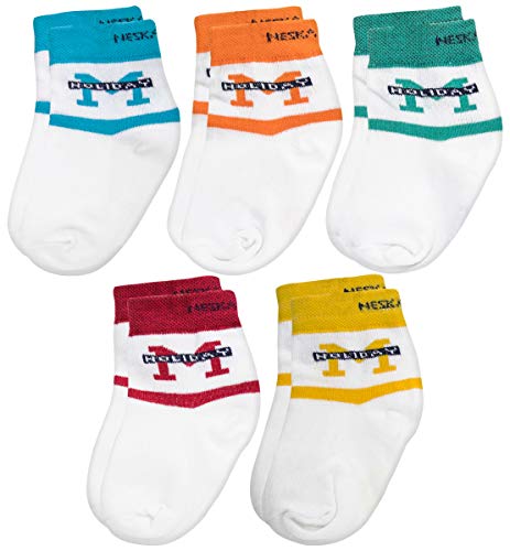 Image of Neska Moda Boys & Girls Pack of 5 Pairs Terry Cotton Ankle Socks (White,Blue,Red,Orange) -SK810