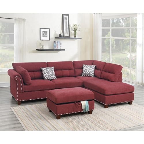 Poundex Sectional, Paprika Red - Thumbnail 2