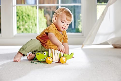 Image of Hape Wooden Walk-A-Long Croc for Babies| Pull & Pull Walking Toy for Toddlers 12 Months and Up