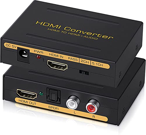 Image of HDMI Audio Extractor Converter, 4K HDMI to HDMI + SPDIF(Optical /Toslink) + RCA(L /R) Stereo Analog Outputs Video Audio Converter for Ruku,Chromecast,Blu-ray Player,Cable Box,Fire TV,Aple TV,etc