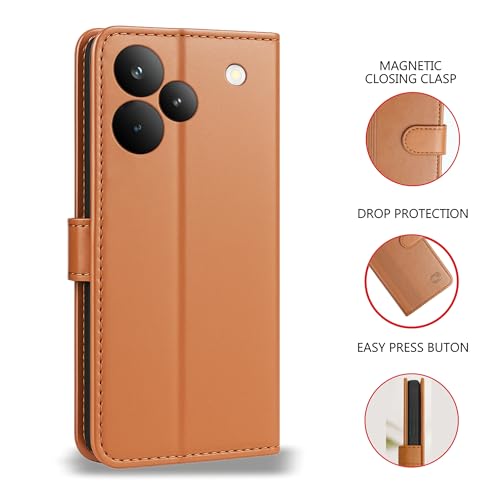 Image of AIBEX Shock Proof Flip Compatible for Realme P4 5G Flip Cover Leather Finish | Inside TPU with Card Pockets | Wallet Stand | Complete Protection Flip Case - Brown