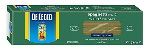 De Cecco Pasta, Spinach Spaghetti No.12, 12 OZ (Pack of 12) - Made in Italy, High in Protein & Iron, Bronze die