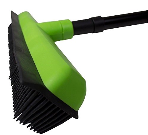 Nölle Gummibesen mit Teleskopstiel, Grüne Borsten, Kunststoffgriff, Teppich, Harter Boden