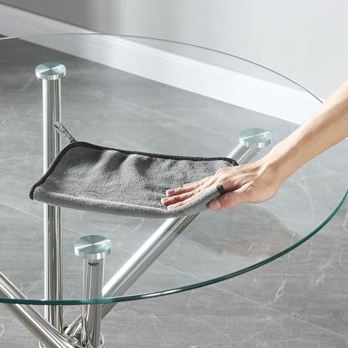 Panana 90cm Round Glass Kitchen Dining Table With Silver Chrome Legs Kitchen Table Ideal for Home Restaurants Pub Office, FRDTRDCR01909000-PWUI - Image 6