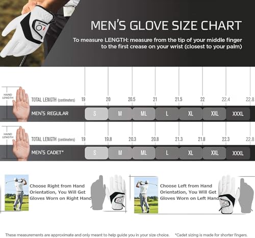 FINGER TEN Golf Gloves Men Value 5 Pack for Left Right Hand, Comfortable Soft & All Weather Grip Mens Golf Glove, Sizes S M ML L XL XXL 3XL (White(Men Gloves), Medium/Large(Worn On Left Hand))