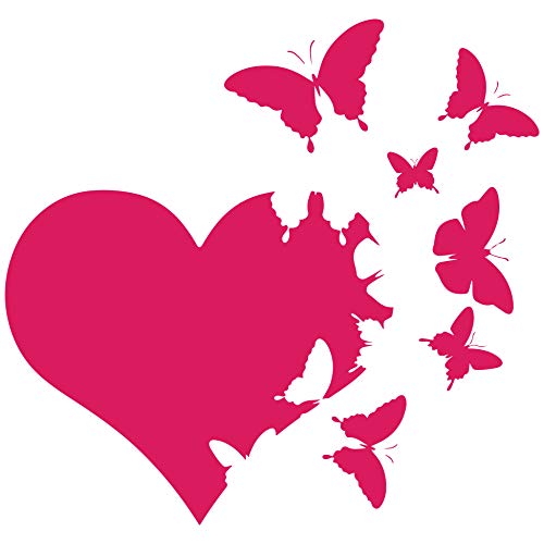 JMM Industries Heart with Butterflies Flying Away Vinyl Decal Sticker Car Window Bumper Die Cut 6-Inches Premium Quality UV Resistant Laminate (6-Inches, Hot Pink) JMM00265HTPNK6