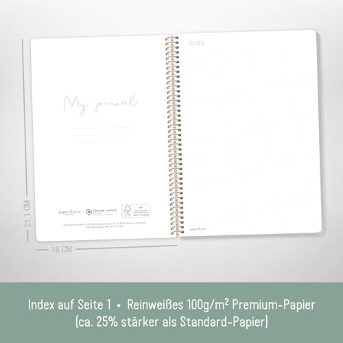 paper&you® dotted Journal A5 mit Spiralbindung Flying Flowers 160 Seiten, Notizbuch gepunktet mit Spirale, College-Block, Spiral-Block, Notizblock - nachhaltig & klimafreundlich