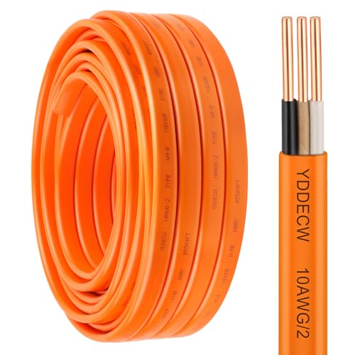 YDDECW 10/2 NM-B Wire with Ground - 50FT 10 Gauge Non-Metallic Sheathed Cable Pure Copper 10 AWG 2 Conductor Residential Indoor Wire for Outlets, Switches and Other Loads etc.
